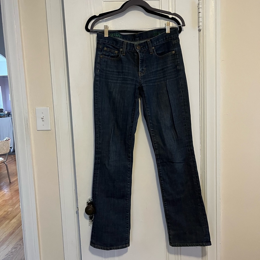 Mid-rise dark, boot cut jeans